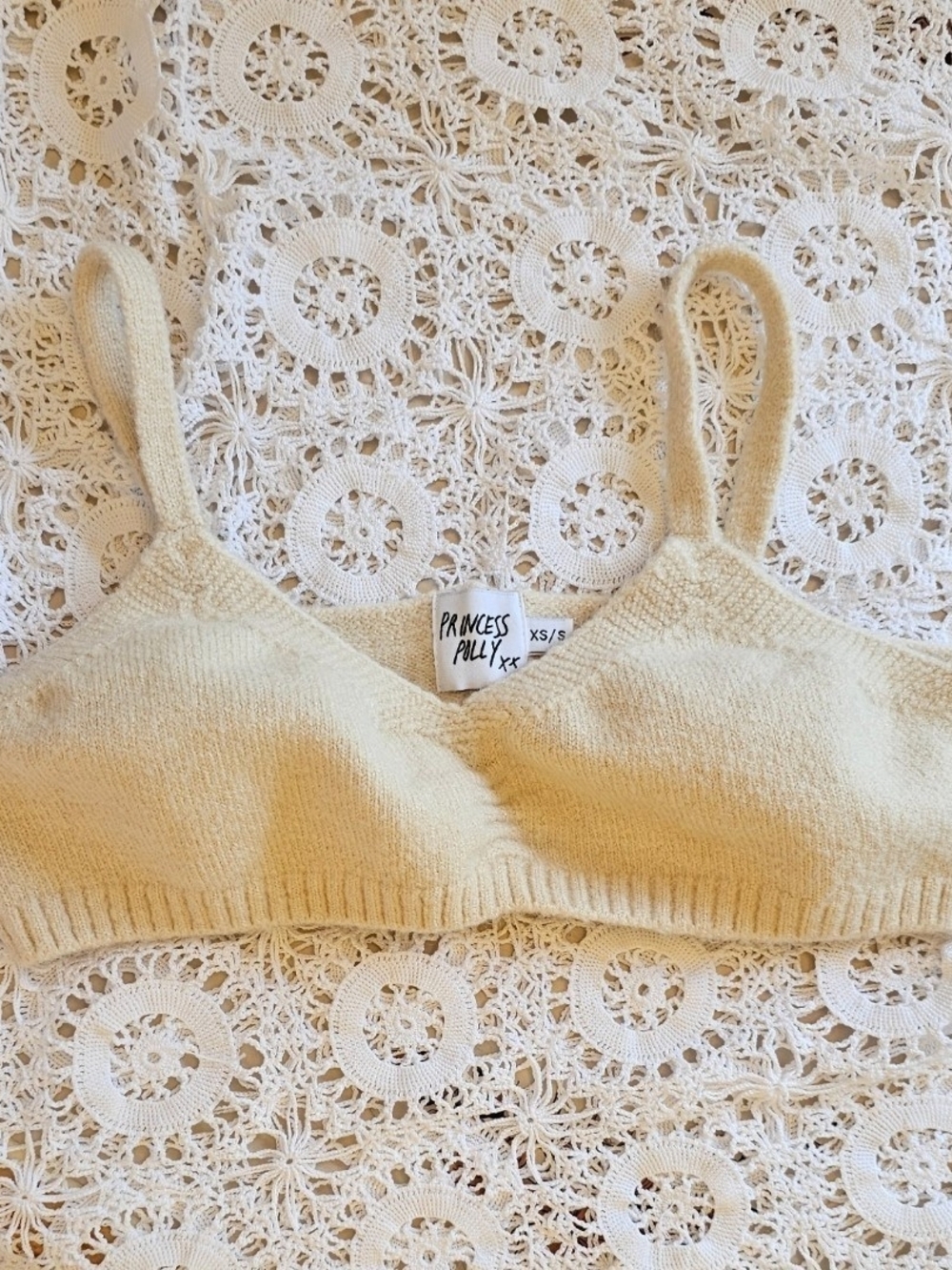 Princess Polly Fuzzy Knit Bralette XS/S Cream Mori Kei Coquette Soft Girl Top